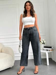 RueChic Plus High Waist Straight Leg Jeans - Dark Grey - View 4