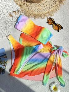 漸層比基尼泳裝附沙灘裙