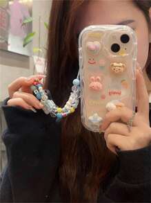 3D Cartoon Rabbit Decor Clear Phone Case With Lanyard Compatible With IPhone15/15Plus/15Pro/15Promax Kawaii - Clear - View 2