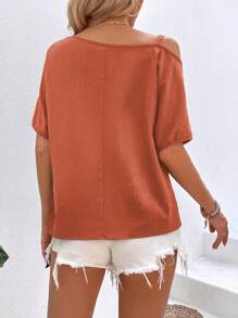 Breezaya 鏈條細節不對稱領側打結襯衫 - 珊瑚橙 - 查看 2