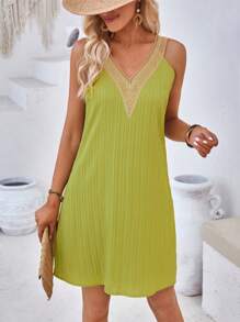 Breezaya Guipure Lace Panel Tank Dress Vacation Beach Outfits Women - Green - View 3
