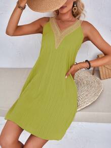 Breezaya Guipure Lace Panel Tank Dress Vacation Beach Outfits Women - Green - View 5