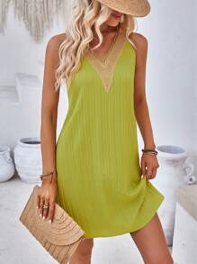 Breezaya Guipure Lace Panel Tank Dress Vacation Beach Outfits Women - Green - View 6