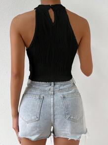 SHEIN Essnce 素色繞頸短上衣 - 黑色 - 查看 2