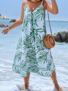 SHEIN Holidaya Đầm Plus Size Tất cả trên in Nhiệt đới Boho - Màu xanh nhạt - Xem 1