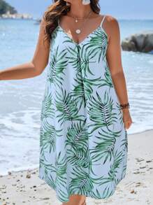 SHEIN Holidaya Đầm Plus Size Tất cả trên in Nhiệt đới Boho - Màu xanh nhạt - Xem 5