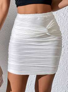 SHEIN Privé Váy nữ Xù xoắn lại màu trơn Gợi cảm - trắng - Xem 5