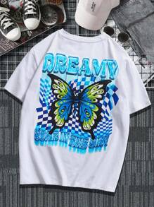 Manfinity EMRG Men Butterfly & Slogan Graphic Drop Shoulder Tee - White - View 1