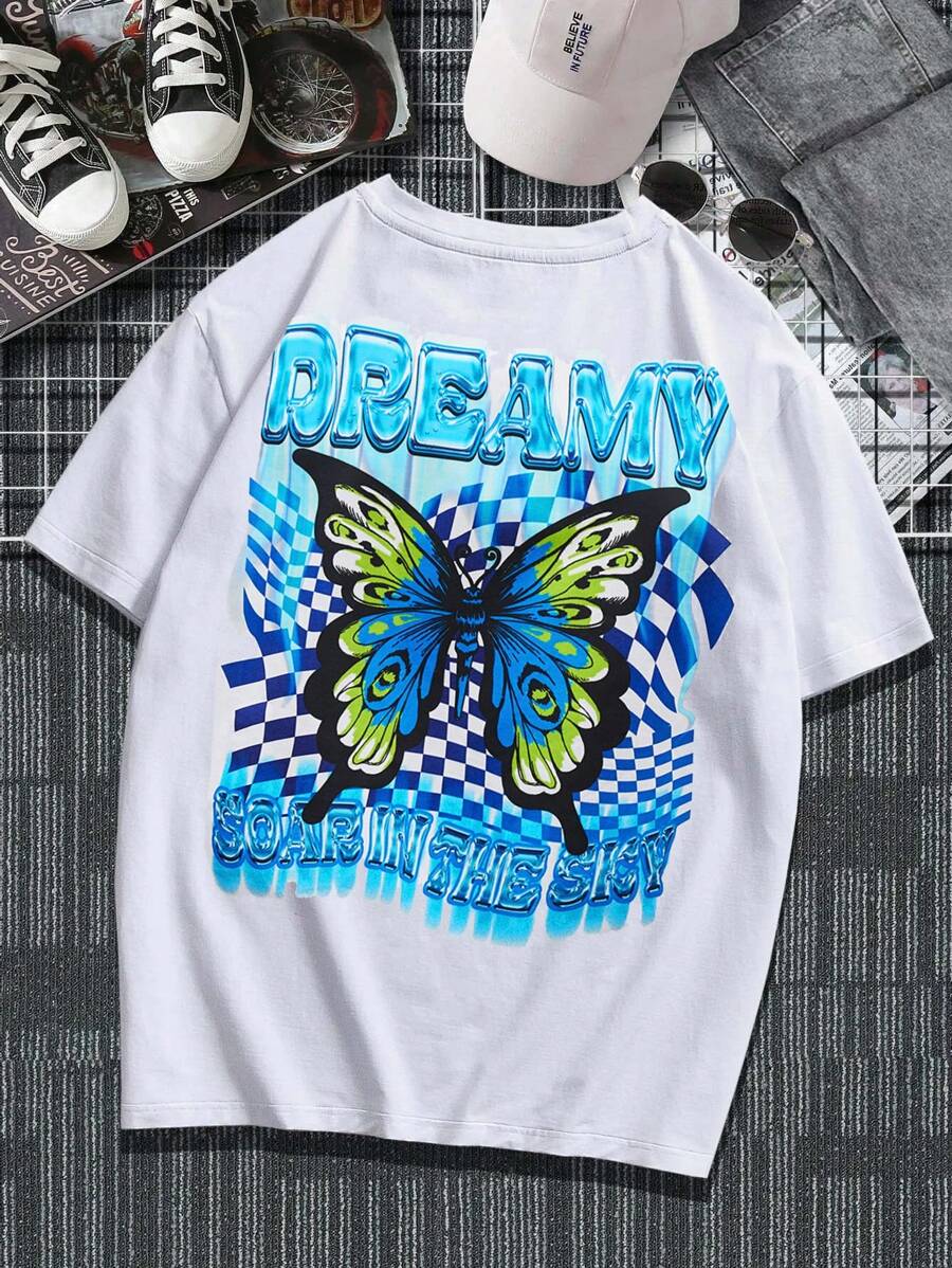 Manfinity EMRG Men Butterfly & Slogan Graphic Drop Shoulder Tee - White - View 1
