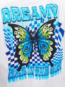 Manfinity EMRG Men Butterfly & Slogan Graphic Drop Shoulder Tee - White - View 3