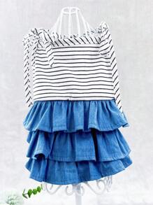 1 chiếc Váy Sọc In Hình Thú Cưng, Váy Thú Cưng Dễ Thương Màu Xanh Mùa Hè - Màu xanh lam - Xem 3