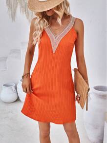 Breezaya Vestido tank panel con encaje - Naranja Coral - Ver 1