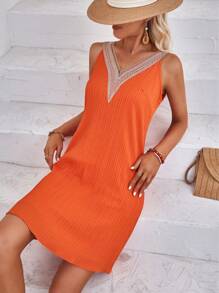 Breezaya Vestido tank panel con encaje - Naranja Coral - Ver 6