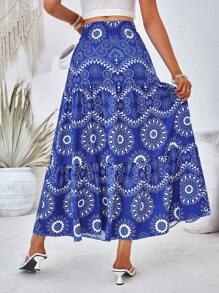 SHEIN VCAY Falda con estampado de mándala bajo con fruncido - Azul - Ver 2