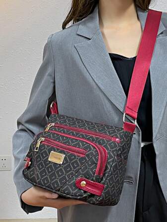 Nuevo bolso de mano para mujer, con doble capa y múltiples bolsillos de gran capacidad, bolso de hombro tipo bandolera retro, con estampado de letras, versátil y de moda, bolso pequeño de señora