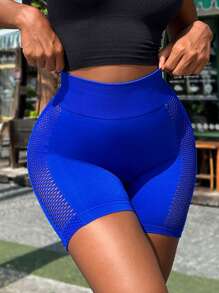 Easithlete 鏤空寬腰帶運動短褲 - 寶藍色 - 查看 3