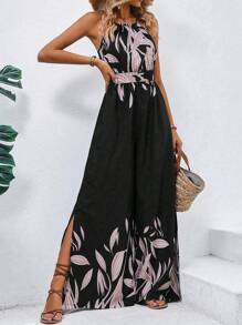 SHEIN VCAY Áo liền quần nữ Thực vật Boho - màu đen - Xem 4