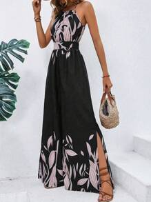 SHEIN VCAY Áo liền quần nữ Thực vật Boho - màu đen - Xem 6