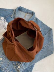 Minimalistyczna torba Hobo z nylonowym regulowanym paskiem - Brązowy - Zobacz 4