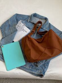 Minimalistyczna torba Hobo z nylonowym regulowanym paskiem - Brązowy - Zobacz 5