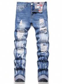 Jeans ajustados para hombre con rasgaduras y arañazos de gato deshilachados - Azul lavado medio - Ver 1