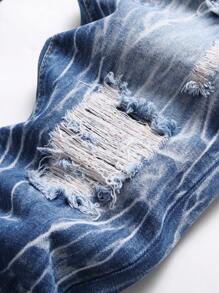 Jeans ajustados para hombre con rasgaduras y arañazos de gato deshilachados - Azul lavado medio - Ver 4