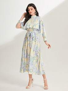 Modelyn Floral Print Ruffle Trim Belted Dress - Multicolor - View 3