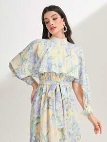 Modelyn Floral Print Ruffle Trim Belted Dress - Multicolor - View 4