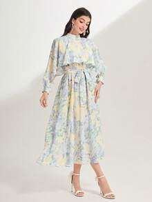 Modelyn Floral Print Ruffle Trim Belted Dress - Multicolor - View 5