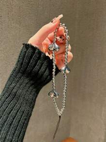 Dây đeo điện thoại trang trí hình trái tim Quà tặng cho mẹ, gia đình, bạn bè, sinh nhật, ngày lễ, dây đeo điện thoại - Bạc - Xem 2