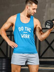 Men Letter Graphic Sports Tank Top With Shorts, Athletic Suit, Tracksuit - Multicolor - View 4