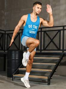 Men Letter Graphic Sports Tank Top With Shorts, Athletic Suit, Tracksuit - Multicolor - View 6