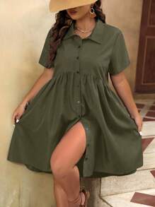 SHEIN LUNE Vestido con botones delanteros y smock talla grande