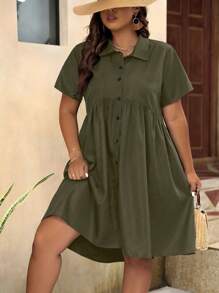 SHEIN LUNE Vestido con botones delanteros y smock talla grande