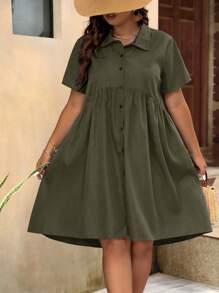 SHEIN LUNE Vestido con botones delanteros y smock talla grande