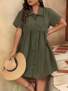 SHEIN LUNE Vestido con botones delanteros y smock talla grande