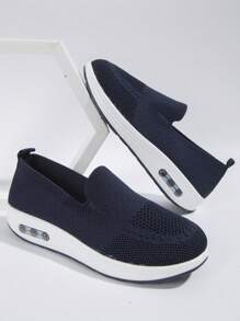 Women Minimalist Slip On Rocking Shoes, Sporty Sneakers - Navy Blue - View 2
