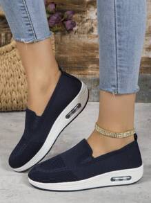 Women Minimalist Slip On Rocking Shoes, Sporty Sneakers - Navy Blue - View 5
