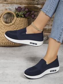 Women Minimalist Slip On Rocking Shoes, Sporty Sneakers - Navy Blue - View 6