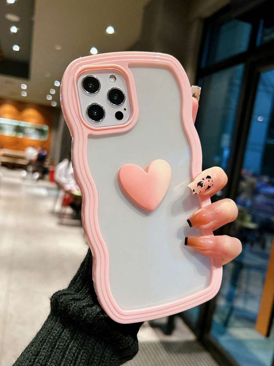 Heart Decor Phone Case - Pink - View 1