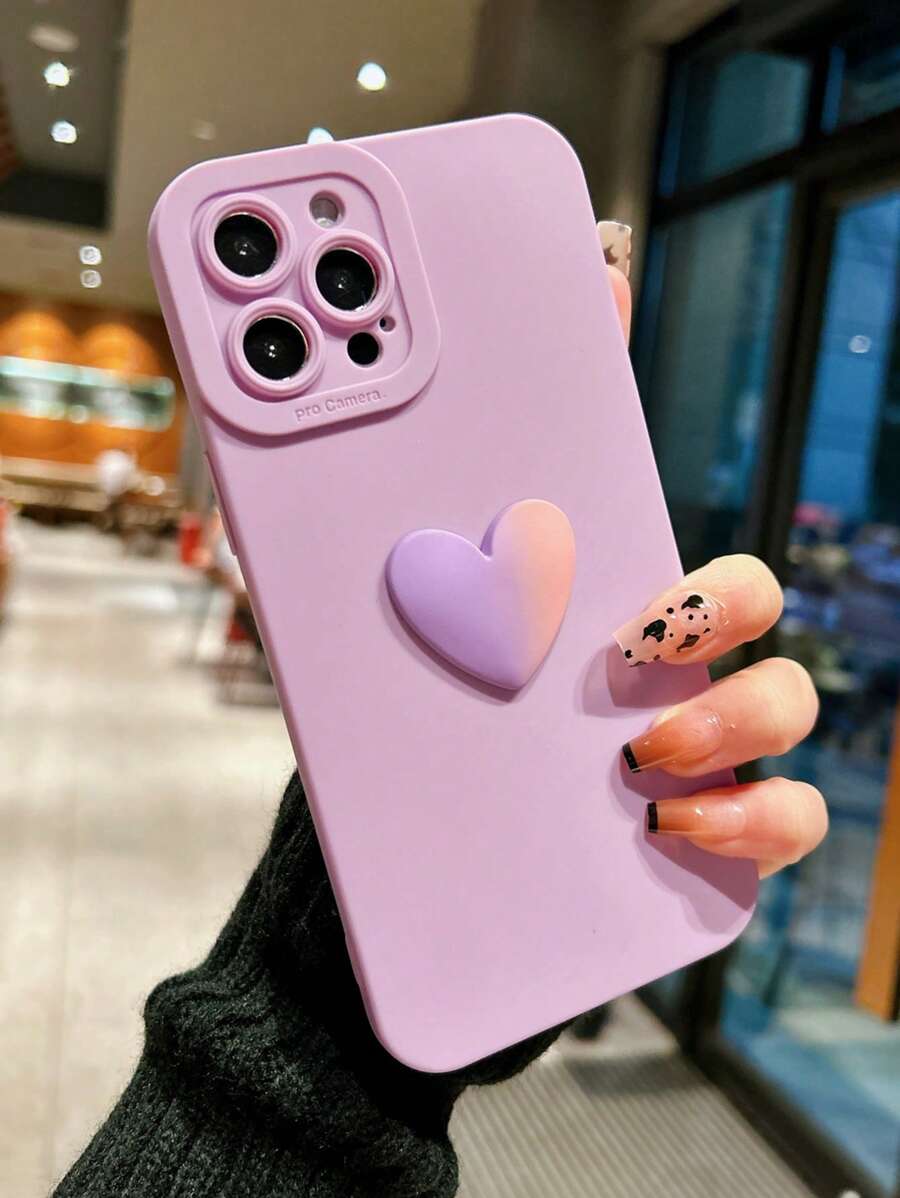 Vỏ điện thoại trang trí trái tim - Màu tím hoa cà - Xem 1