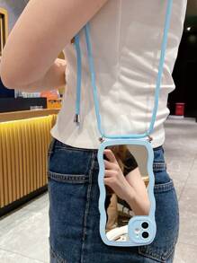 邊框拼接鏡面手機殼附帶繩子 - 淺藍色 - 查看 2