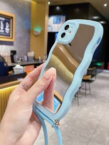 邊框拼接鏡面手機殼附帶繩子 - 淺藍色 - 查看 3