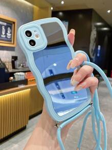 邊框拼接鏡面手機殼附帶繩子 - 淺藍色 - 查看 5