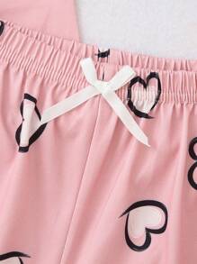 Bộ đồ mặc nhà cho bé gái tuổi teen, áo hai dây và quần short họa tiết trái tim. - Hồng - Xem 5