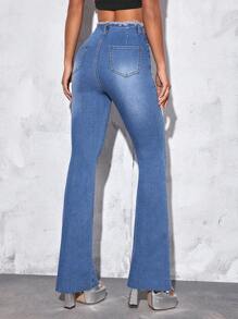 毛邊牛仔喇叭褲 - 淺色水洗藍 - 查看 2