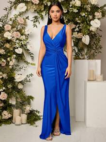 SHEIN Belle Vestido girante delantero de muslo con abertura - azul real - Ver 6