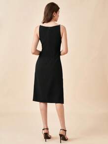 BizChic Solid Ruched Side Split Thigh Dress Workwear - Black - View 2