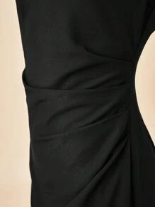 BizChic Solid Ruched Side Split Thigh Dress Workwear - Black - View 9