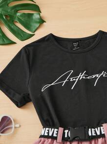 SHEIN EZwear Áo phông họa tiết chữ cái cộng với quần short có túi nắp thắt lưng không có túi - Nhiều màu - Xem 5